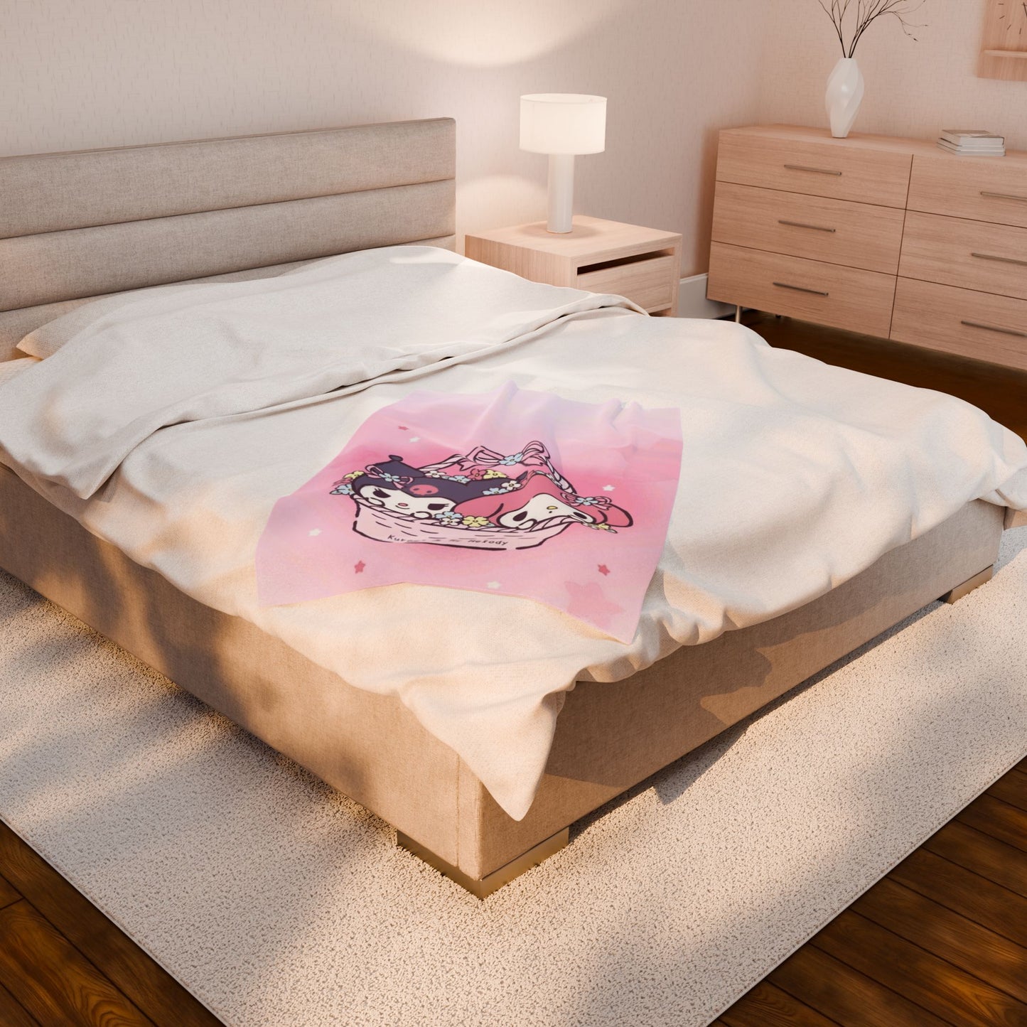 Velveteen Plush Blanket - Cute Kawaii Throw for Cozy Nights, Soft Fleece Bedding, Kids Room Gift, Kuromi Melody Sanrio, Snuggle Blanket