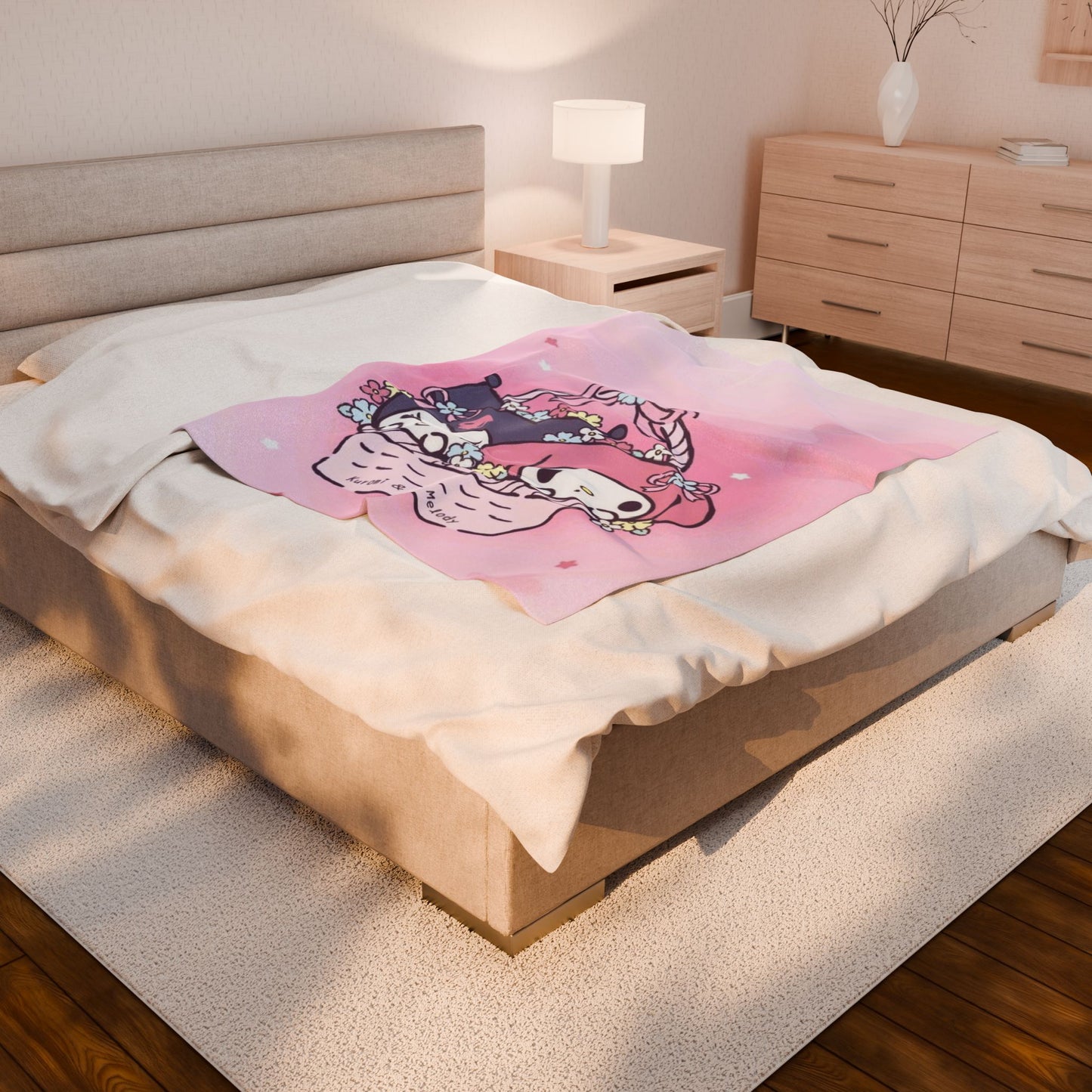 Velveteen Plush Blanket - Cute Kawaii Throw for Cozy Nights, Soft Fleece Bedding, Kids Room Gift, Kuromi Melody Sanrio, Snuggle Blanket