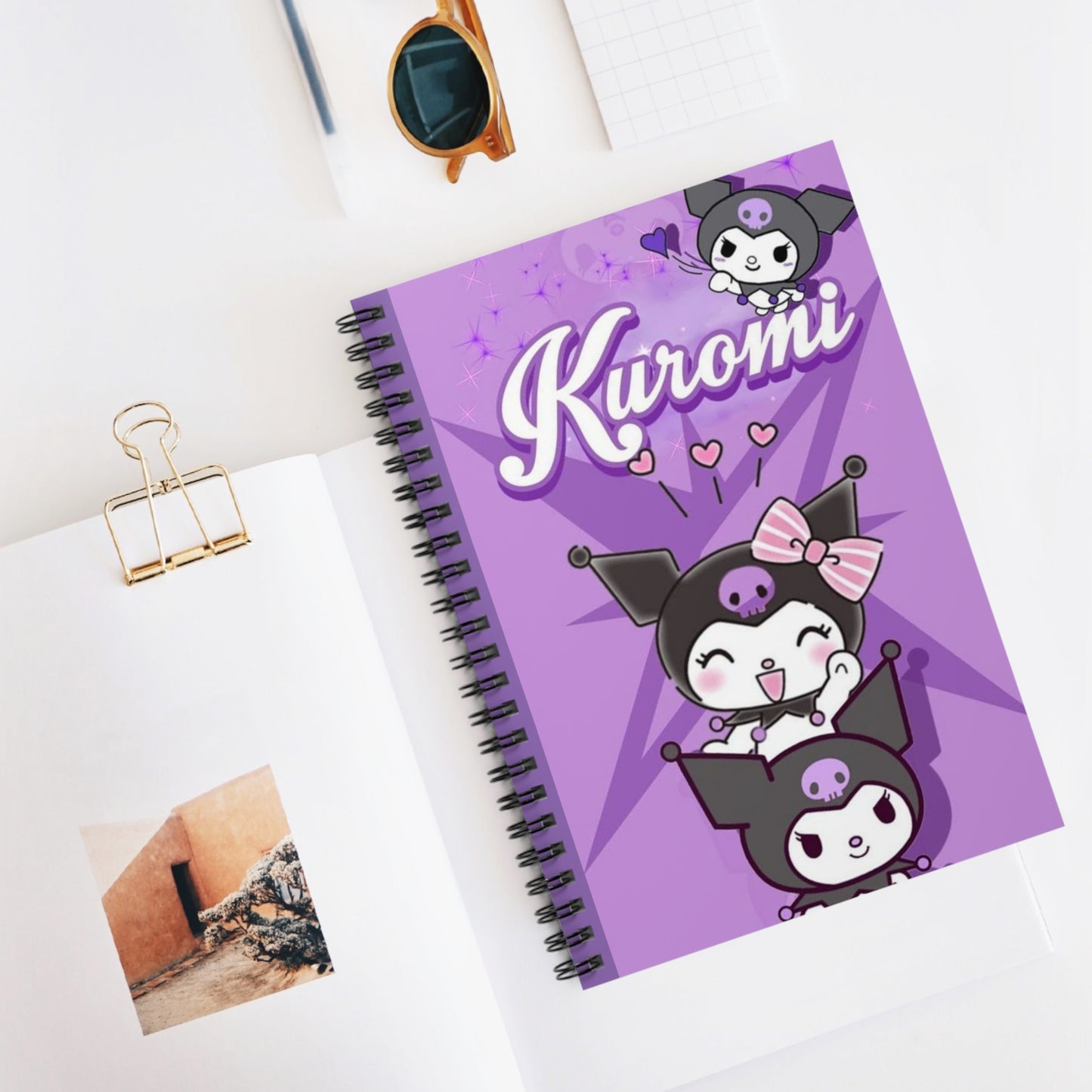 Cute Kuromi Spiral Notebook, Kawaii Stationery, Journal for School, Gift for Students, Manga Lovers, Purple Ruled Line Notepad, Sanrio