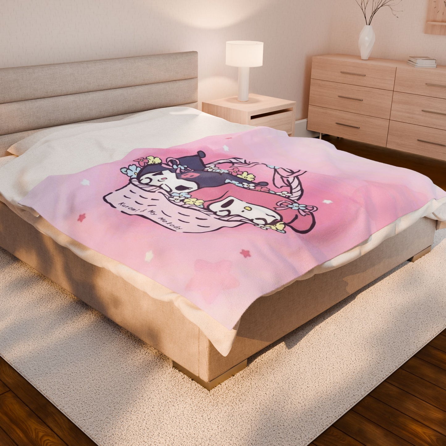 Velveteen Plush Blanket - Cute Kawaii Throw for Cozy Nights, Soft Fleece Bedding, Kids Room Gift, Kuromi Melody Sanrio, Snuggle Blanket
