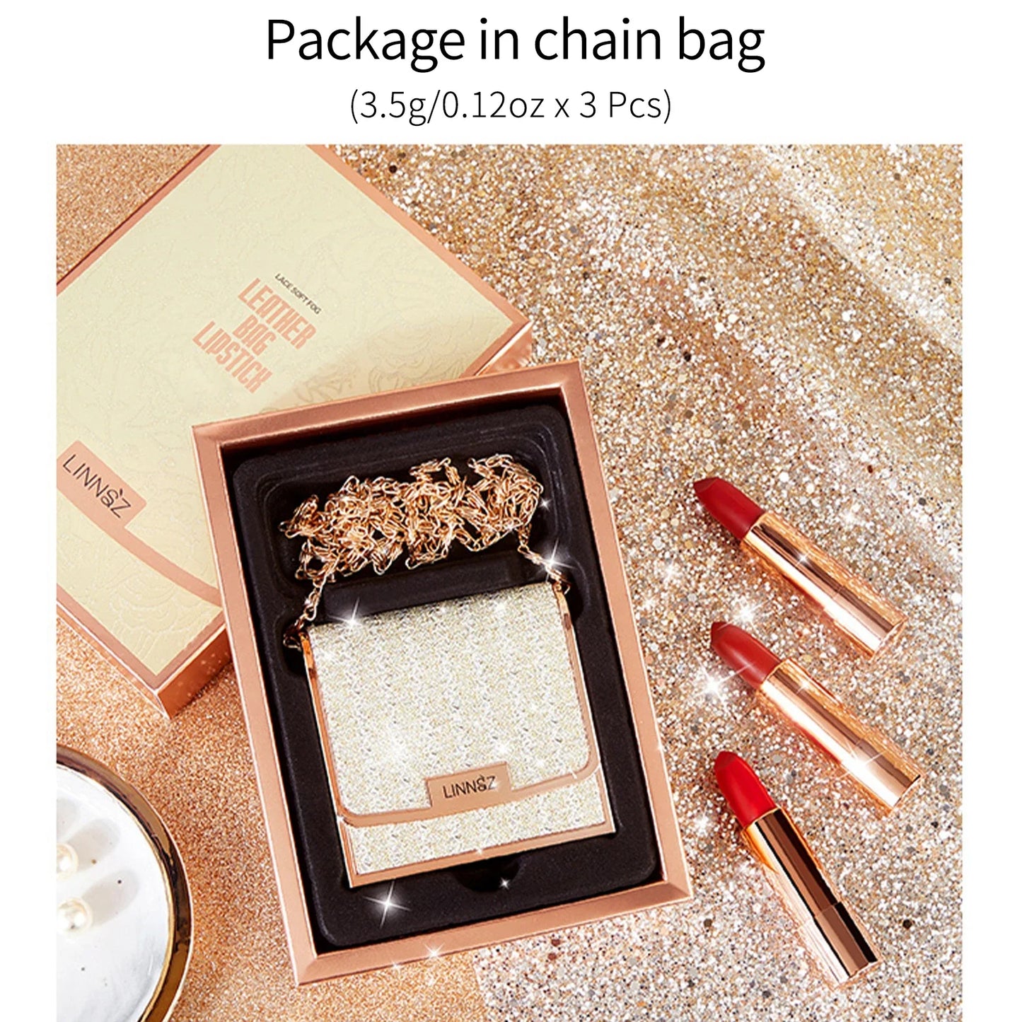 Matte Lipstick Trio with Silver Chain Bag