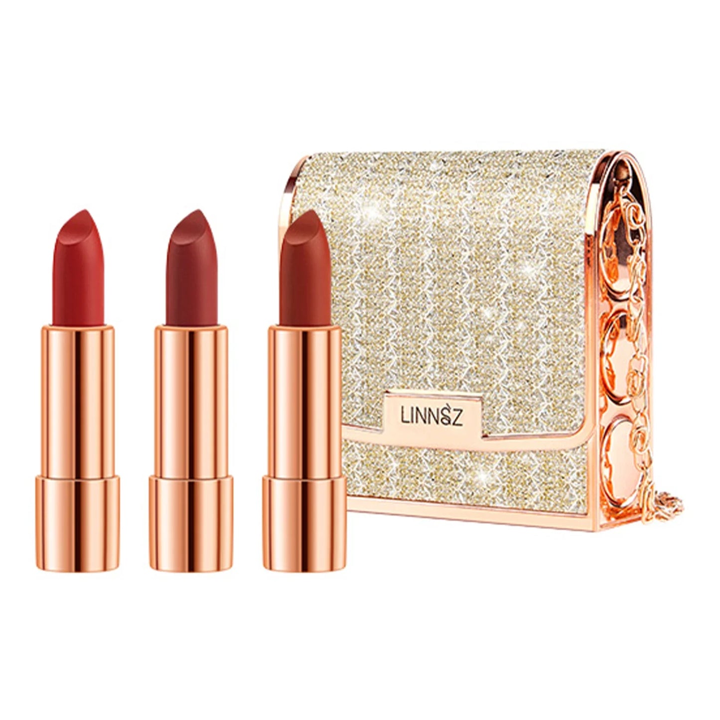 Matte Lipstick Trio with Silver Chain Bag