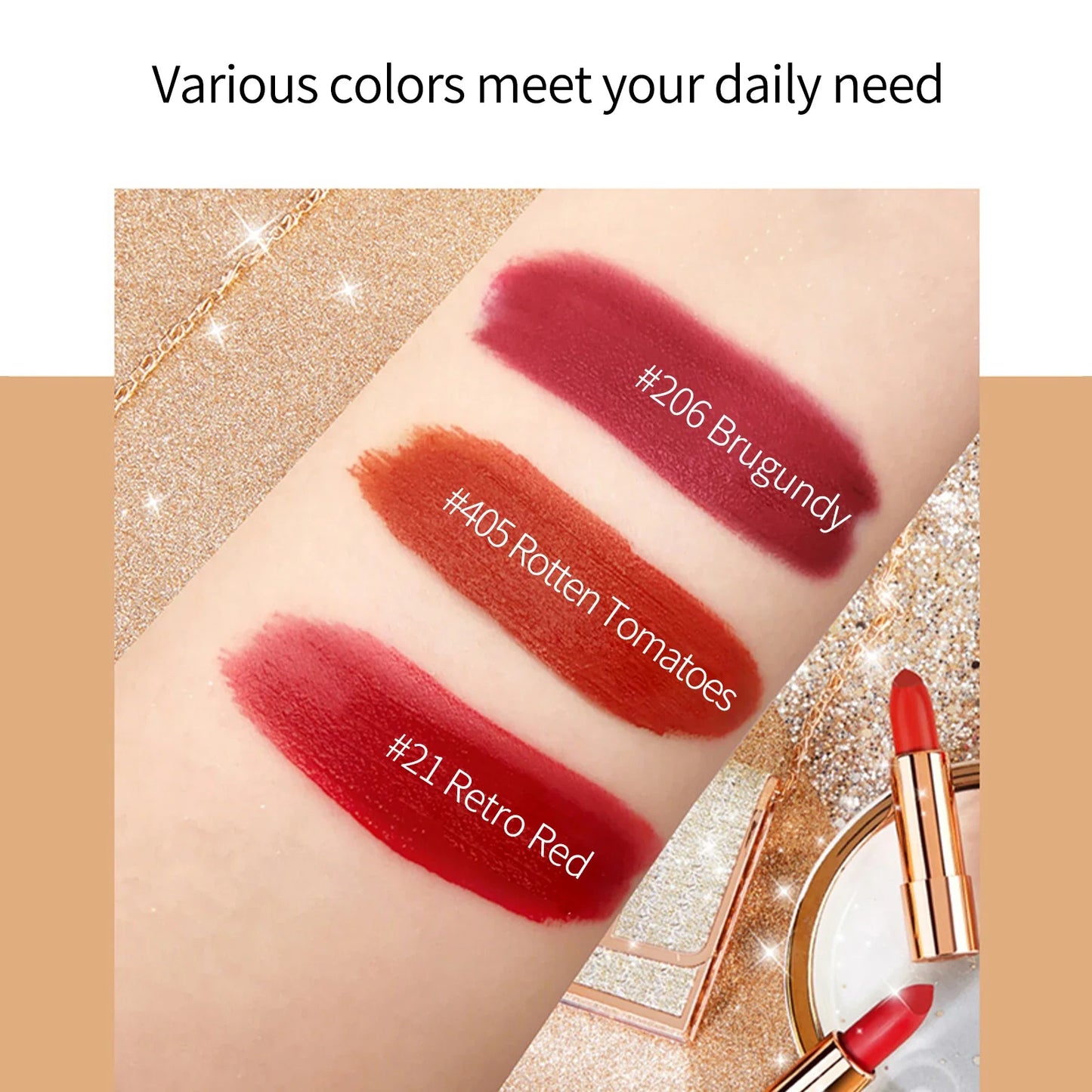 Matte Lipstick Trio with Silver Chain Bag