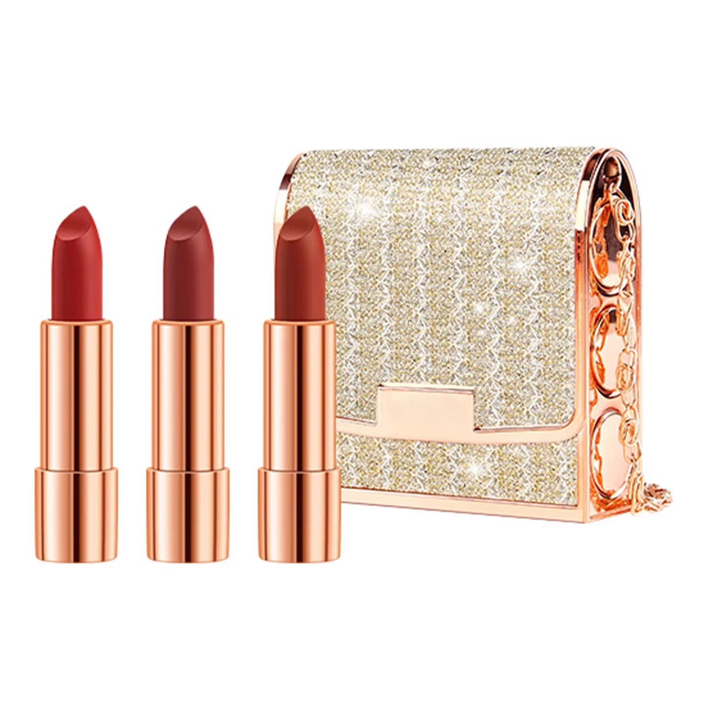 Matte Lipstick Trio with Silver Chain Bag